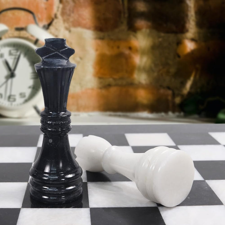Handmade Marble Chess Set - 12" Board, 34 Hand-Polished Pieces, Storage Box