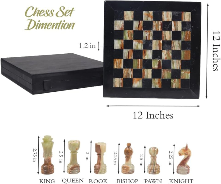 Handmade Marble Chess Set - 12" Board, 34 Hand-Polished Pieces, Storage Box