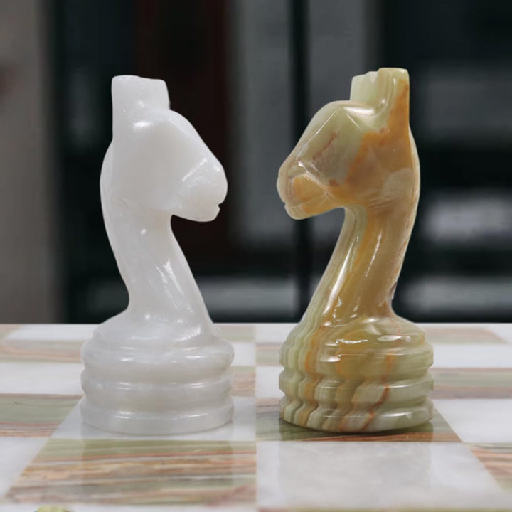 Handmade Marble Chess Set - 12" Board, 34 Handcrafted Pieces, Bonus Queens