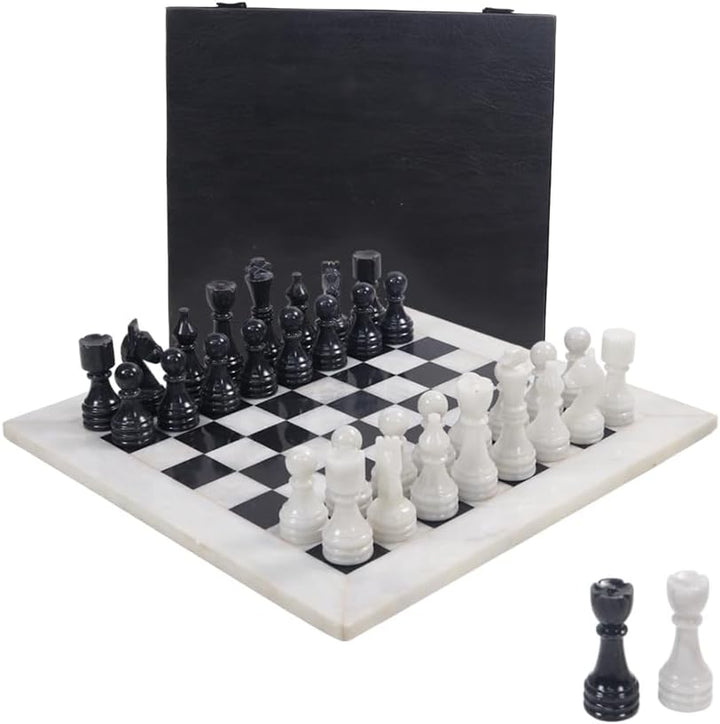 Handmade Marble Chess Set - 12" Board, 34 Hand-Polished Pieces, Storage Box