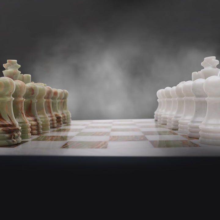 Handmade Marble Chess Set - 15" Board, 34 Handcrafted Pieces, Bonus Queens