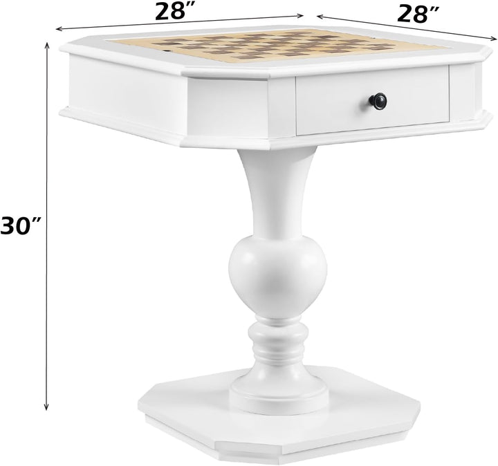 Reversible Chess Checker Game Table w/Backgammon Game Tray (White)