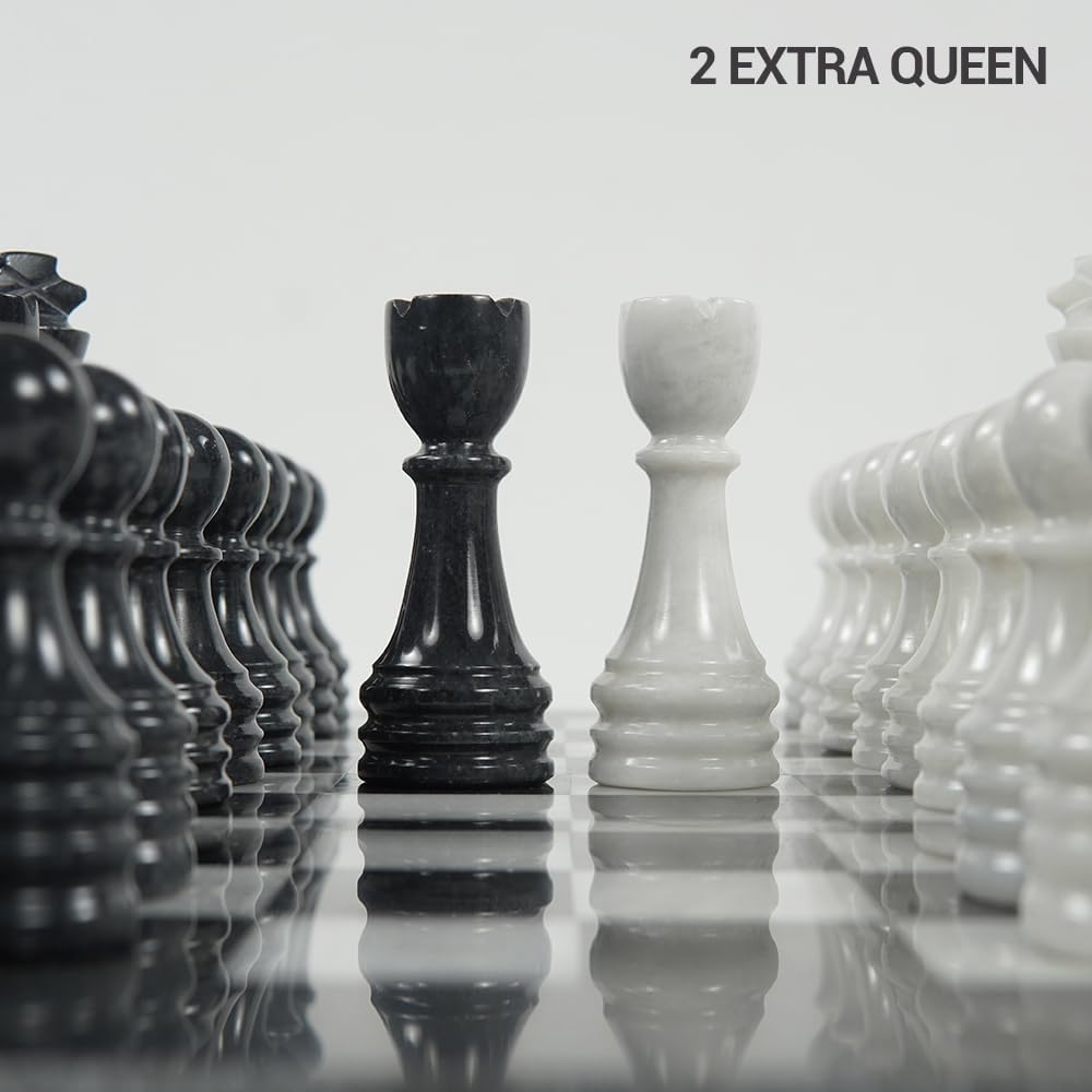 Handmade Marble Chess Set - 12" Board, 34 Hand-Polished Pieces, Storage Box