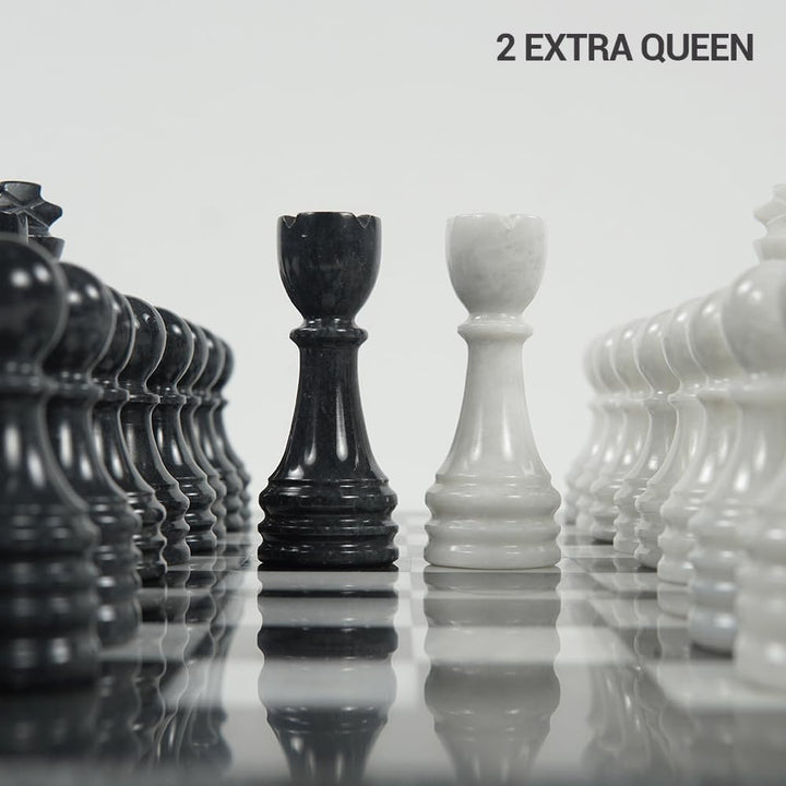 Handmade Marble Chess Set - 12" Board, 34 Hand-Polished Pieces, Storage Box