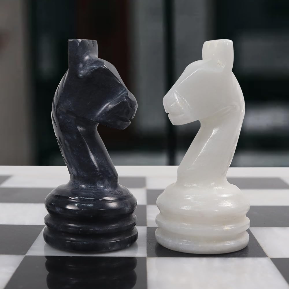 Handmade Marble Chess Set - 12" Board, 34 Hand-Polished Pieces, Storage Box