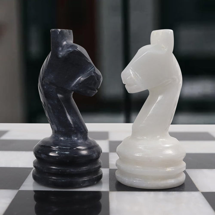 Handmade Marble Chess Set - 12" Board, 34 Hand-Polished Pieces, Storage Box