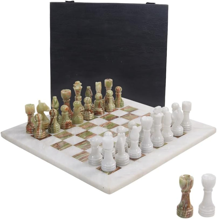 Handmade Marble Chess Set - 12" Board, 34 Handcrafted Pieces, Bonus Queens