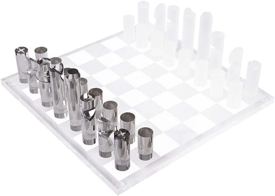 Luxury Chessboard & Pieces: Smoke & Frost Acrylic for Home Decor