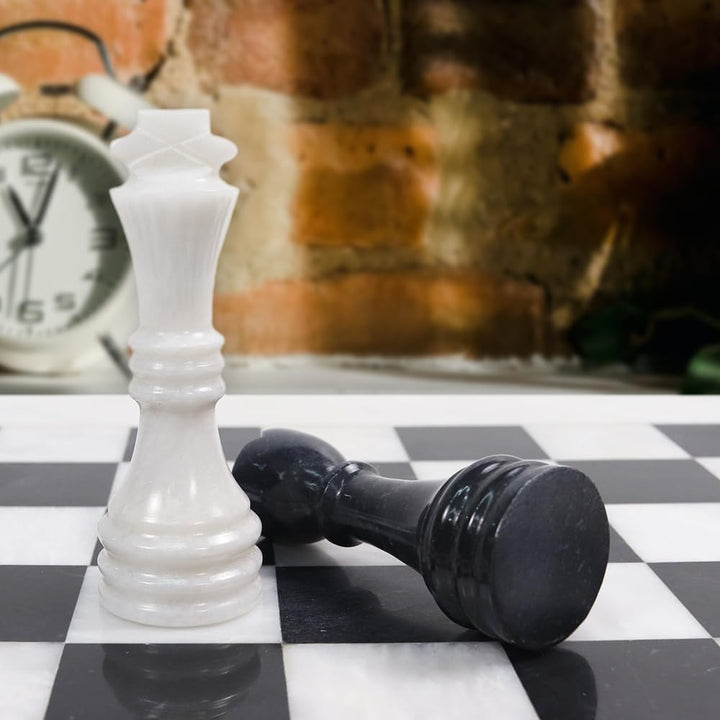 Handmade Marble Chess Set - 12" Board, 34 Hand-Polished Pieces, Storage Box