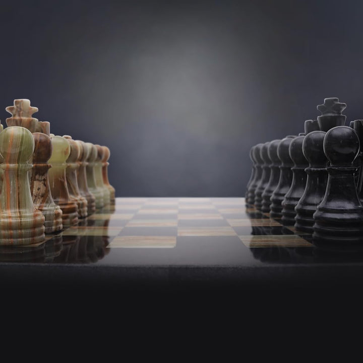 Handmade Marble Chess Set - 15" Board, 34 Hand-Polished Pieces, Storage Box