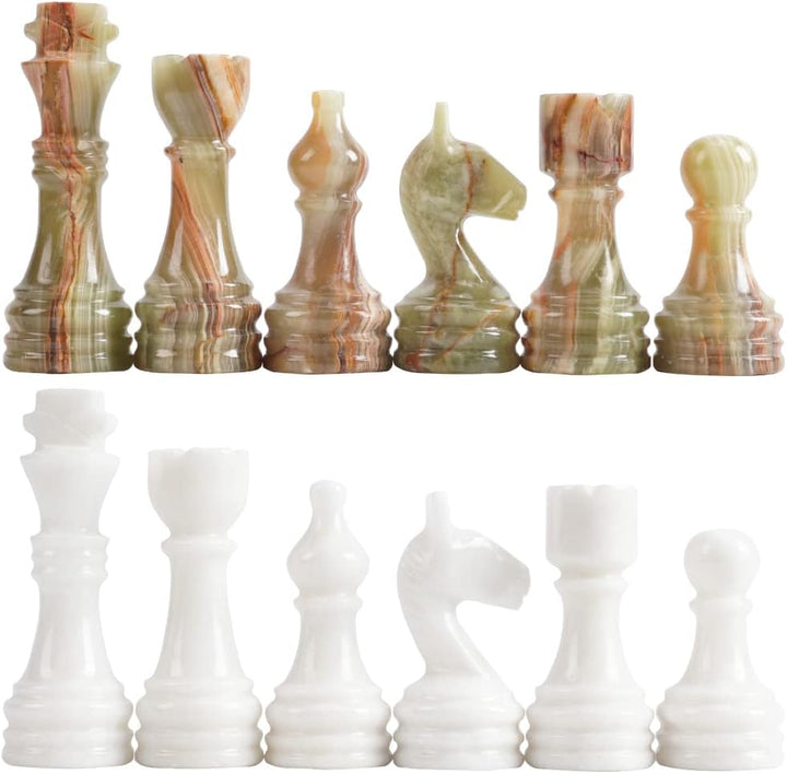 Marble Chess Pieces White and Green Onyx 3.5 Inch