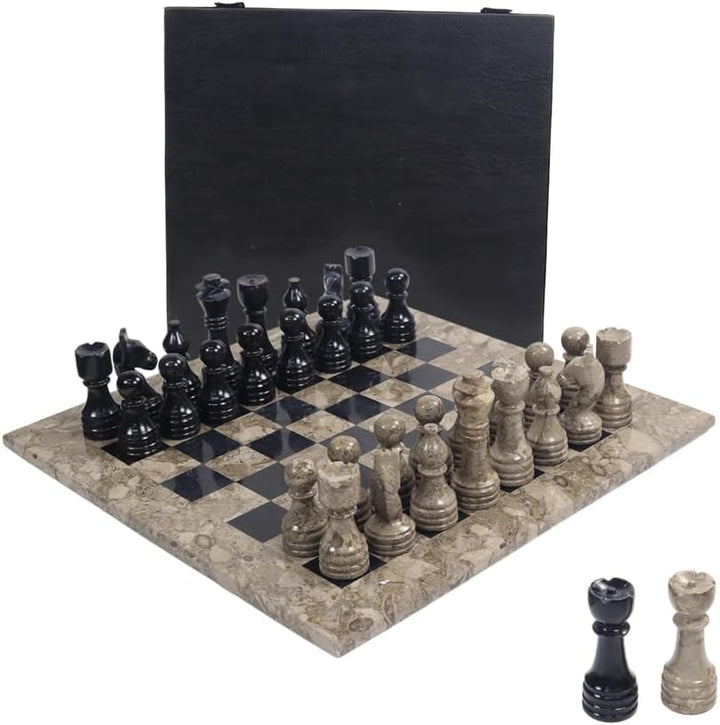 Handmade Marble Chess Set - 12" Board, 34 Handcrafted Pieces, Bonus Queens