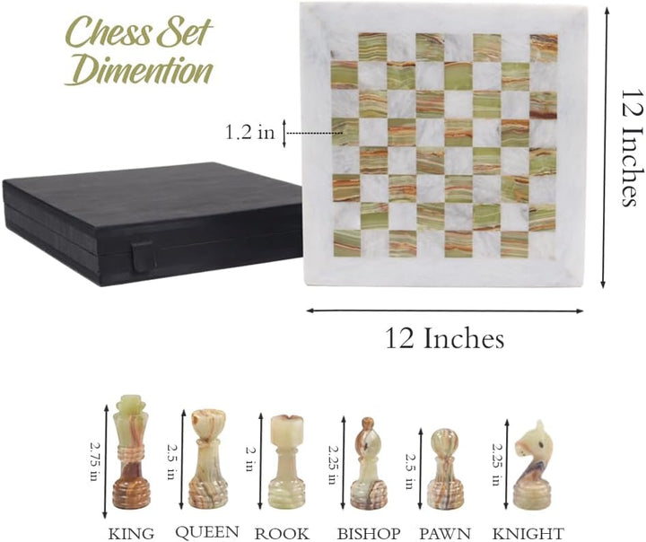 Handmade Marble Chess Set - 12" Board, 34 Handcrafted Pieces, Bonus Queens