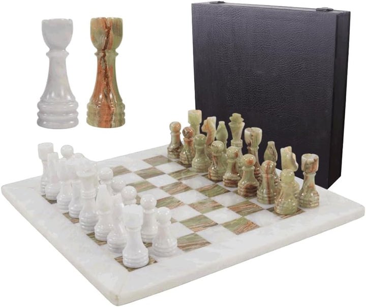 Handmade Marble Chess Set - 15" Board, 34 Handcrafted Pieces, Bonus Queens