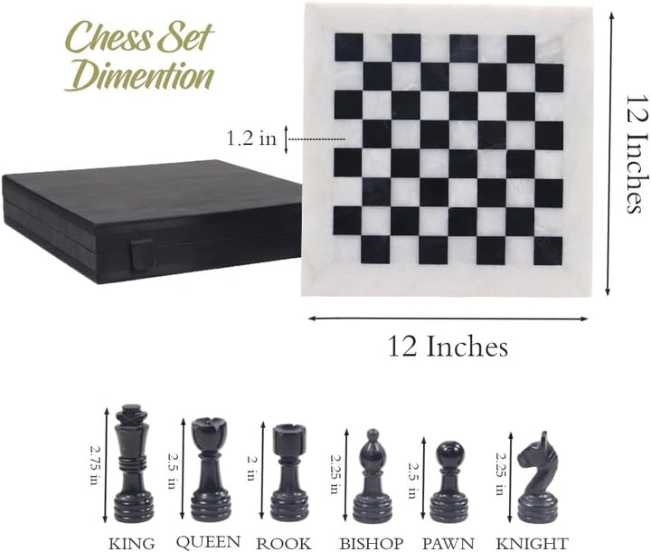 Handmade Marble Chess Set - 12" Board, 34 Hand-Polished Pieces, Storage Box