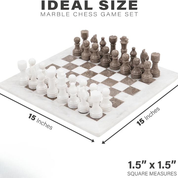 Marble Chess Set 15 Inches Grey Oceanic and White