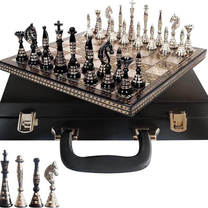 Solid Brass Metal Tribal Artwork Warli Luxury Chess Pieces & Board Set- 12"