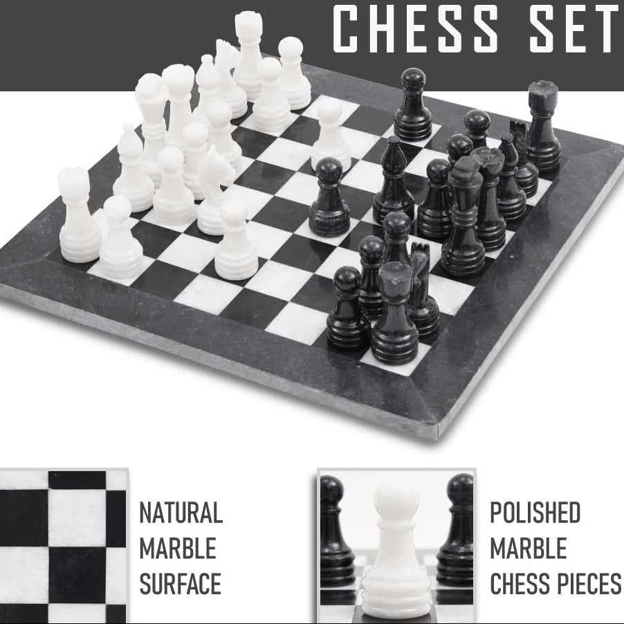 Marble Chess Set 15 Inches White and Black