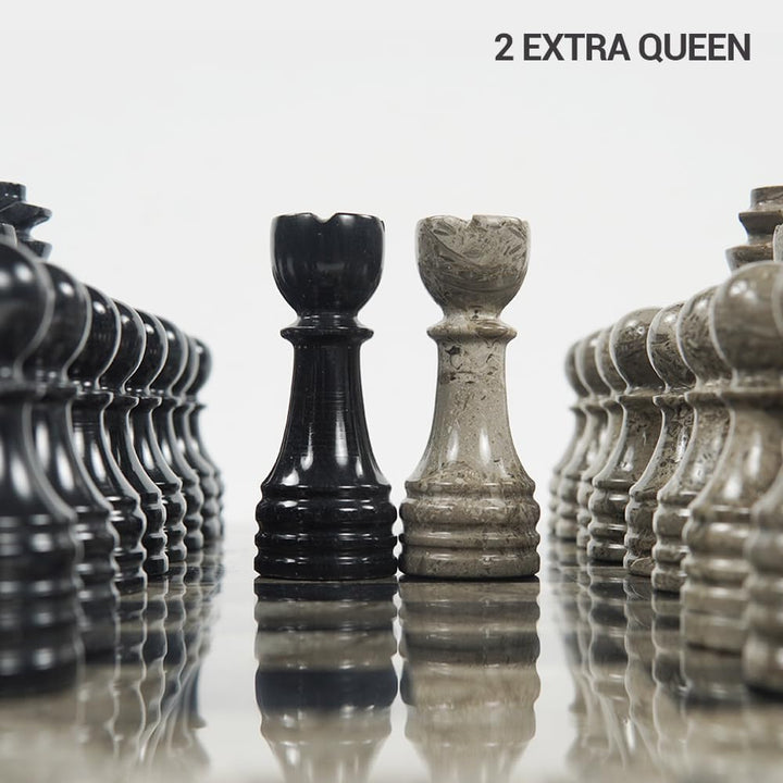 Handmade Marble Chess Set - 12" Board, 34 Handcrafted Pieces, Bonus Queens