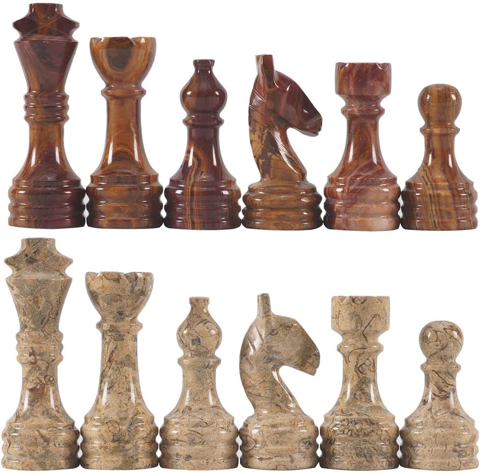 Marble Chess Pieces White & Marinara 3.5 Inch