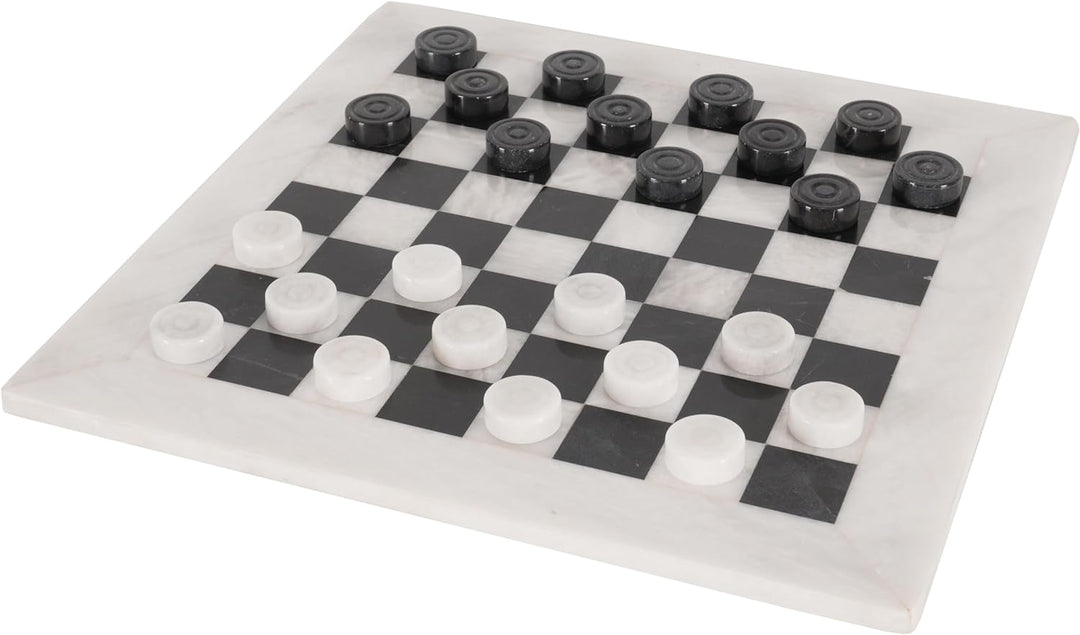 Marble Checkers Board Game 15 Inches White and Black