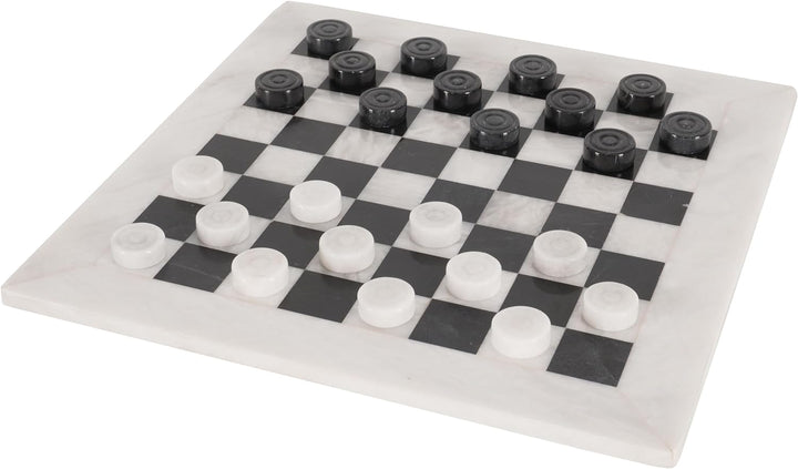 Marble Checkers Board Game 15 Inches White and Black