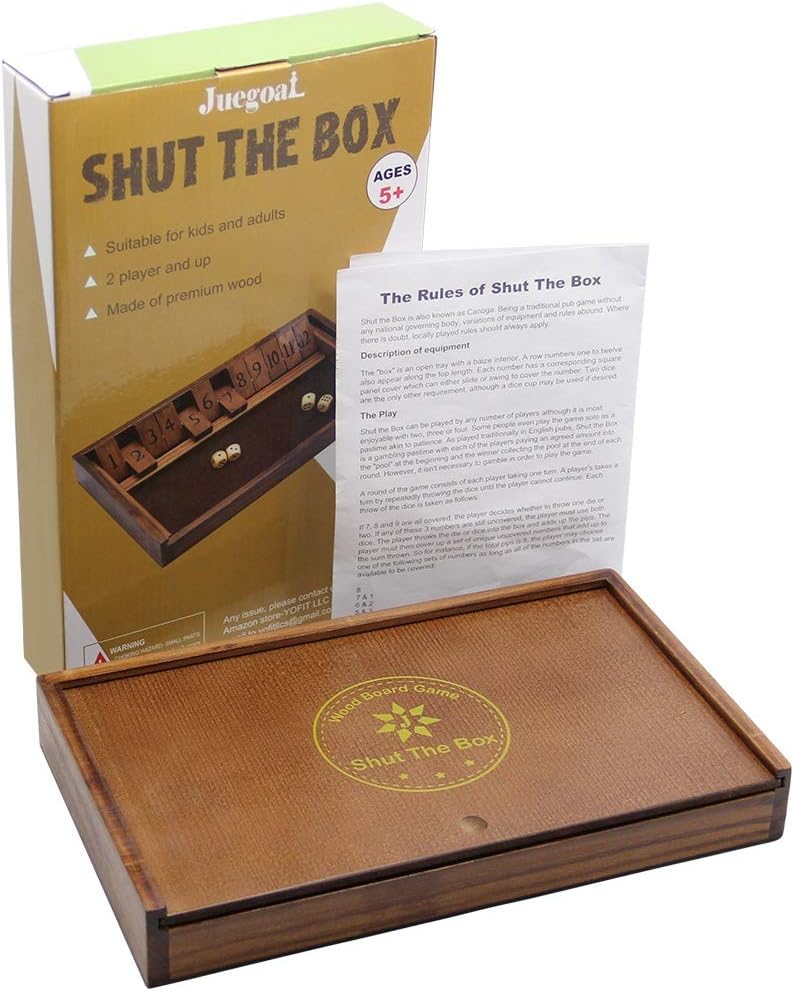 2-Player Shut The Box Wooden Board Dice Game with 12 Numbers