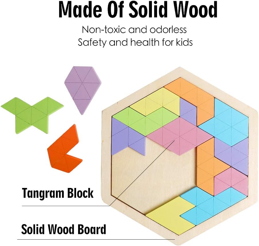 Wooden Hexagon Puzzle for Kids Brain Teaser Blocks Puzzles Games