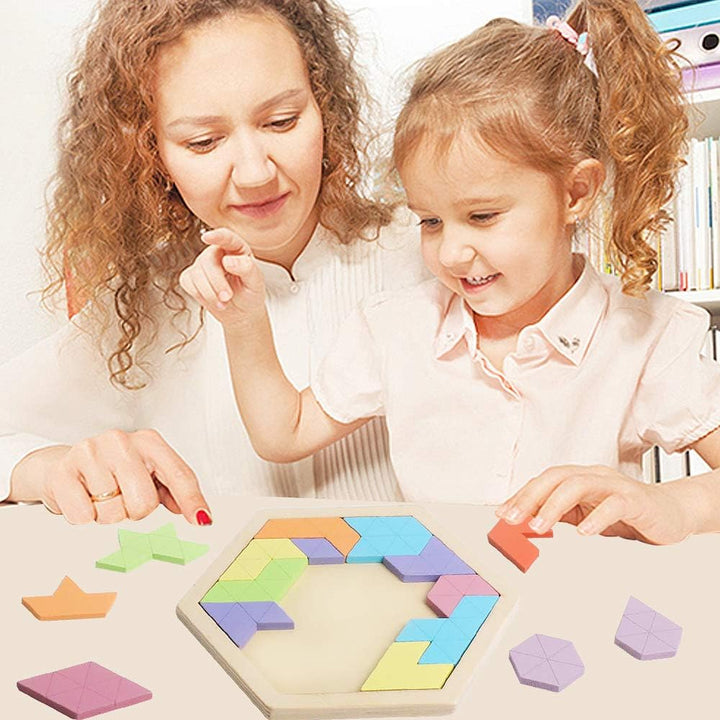 Wooden Hexagon Puzzle for Kids Brain Teaser Blocks Puzzles Games