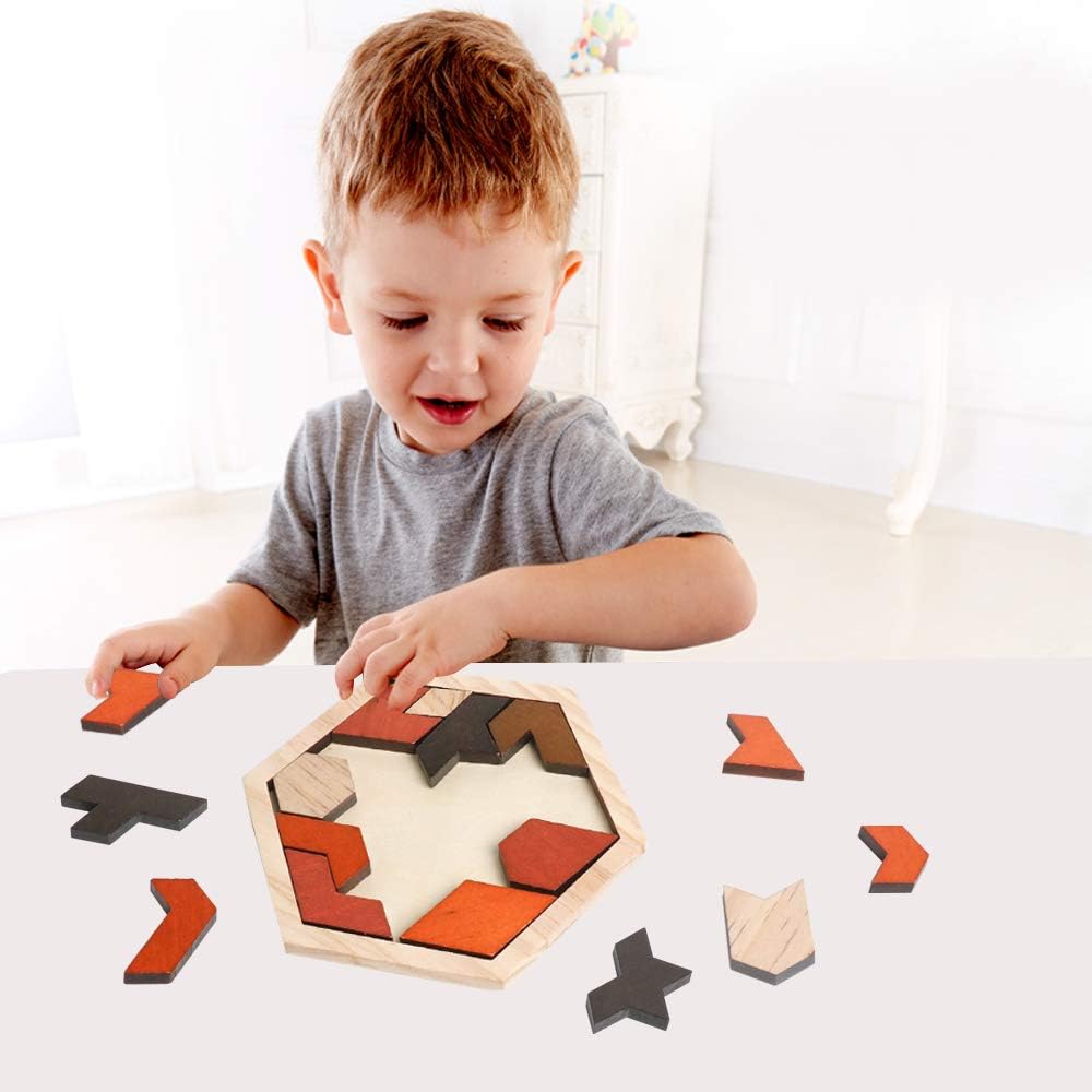 Wooden Hexagon Puzzle for Kids Brain Teaser Blocks Puzzles Games