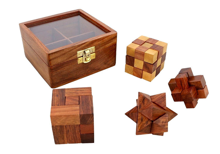 4 in 1 handgefertigte Holzpuzzles mit Box