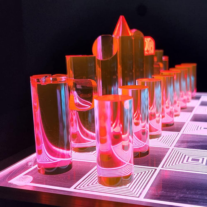 OnDisplay 3D Luxe Acrylic Fire & Ice LED Light Glowing Chess Set