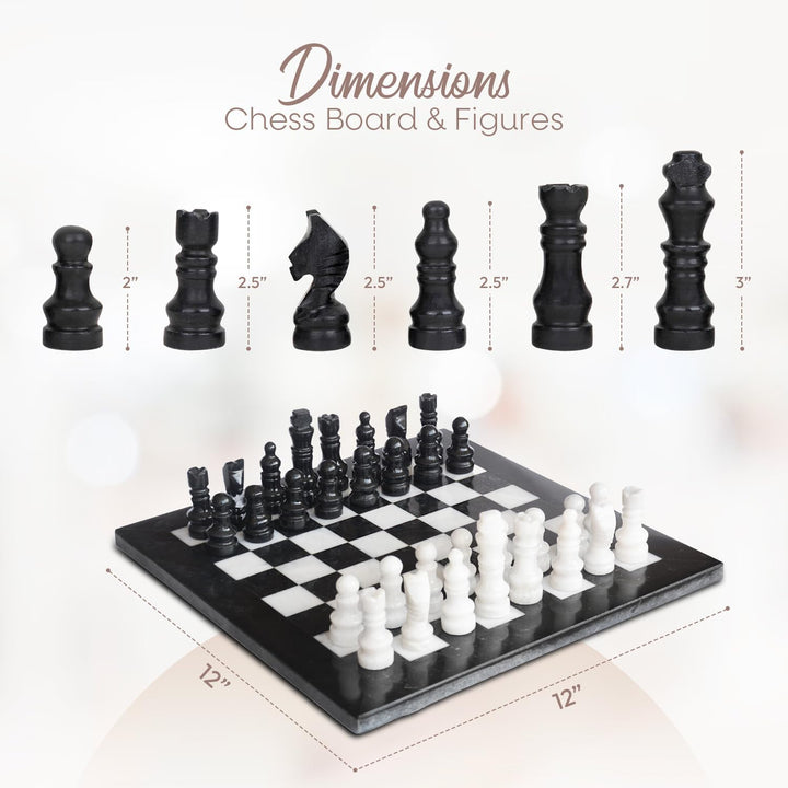 Marble Chess Set with Luxury Storage Box, Chess Board White & Black Onyx Marble Chess Sets