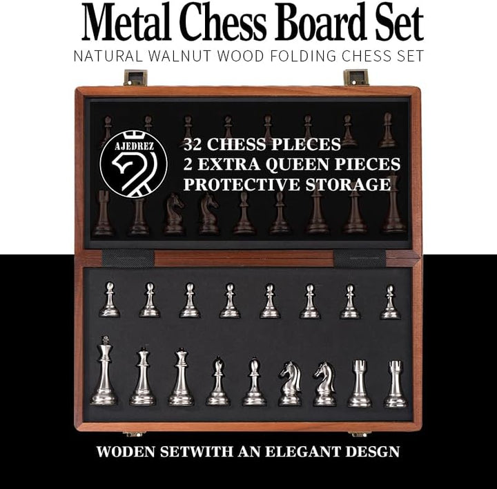 15 Inch Walnut Magnetic Chess Board Metal Set
