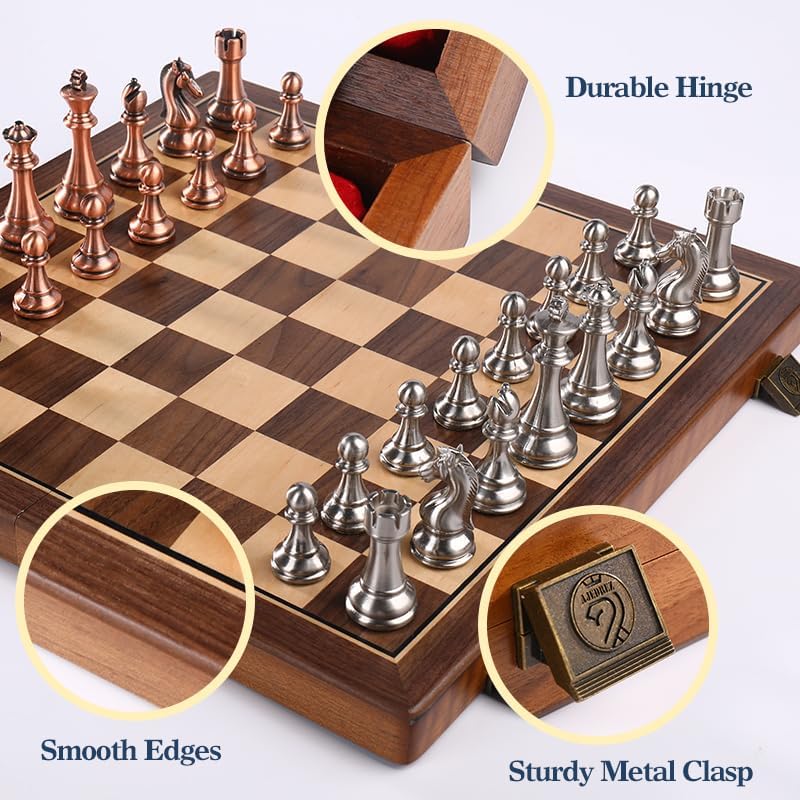 15 Inch Walnut Magnetic Chess Board Metal Set
