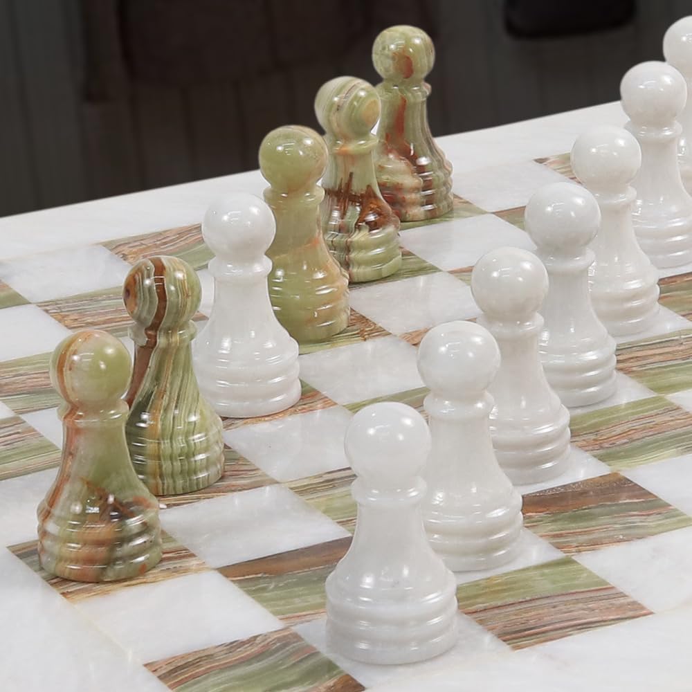 Handmade Marble Chess Set - 12" Board, 34 Handcrafted Pieces, Bonus Queens