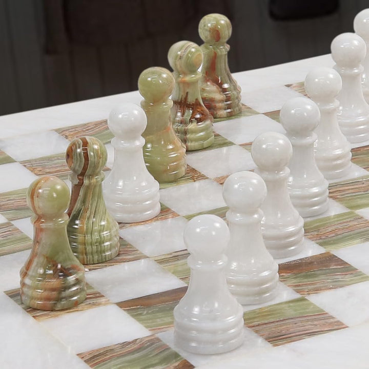 Handmade Marble Chess Set - 12" Board, 34 Handcrafted Pieces, Bonus Queens