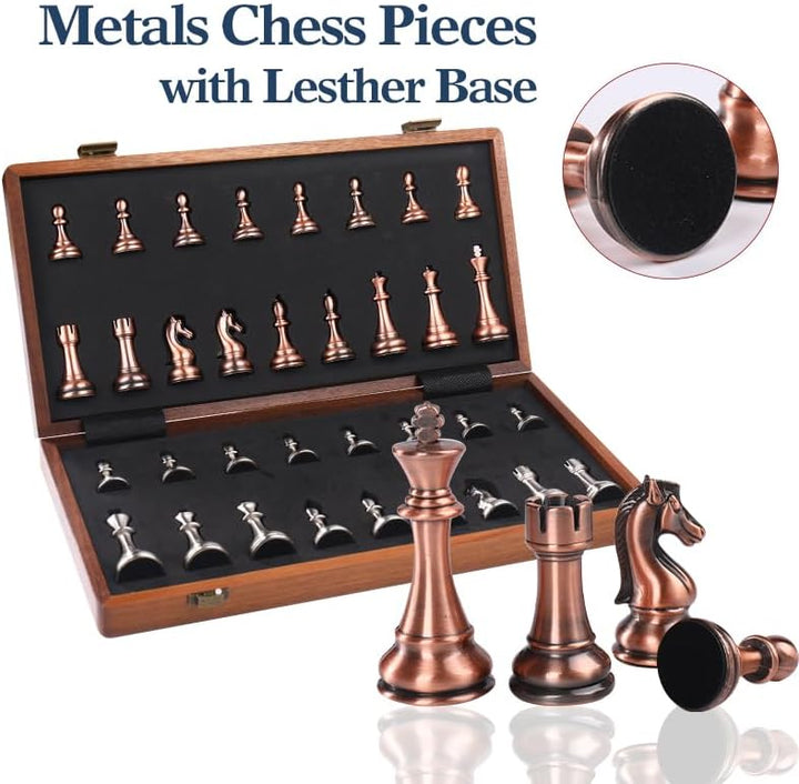15 Inch Walnut Magnetic Chess Board Metal Set