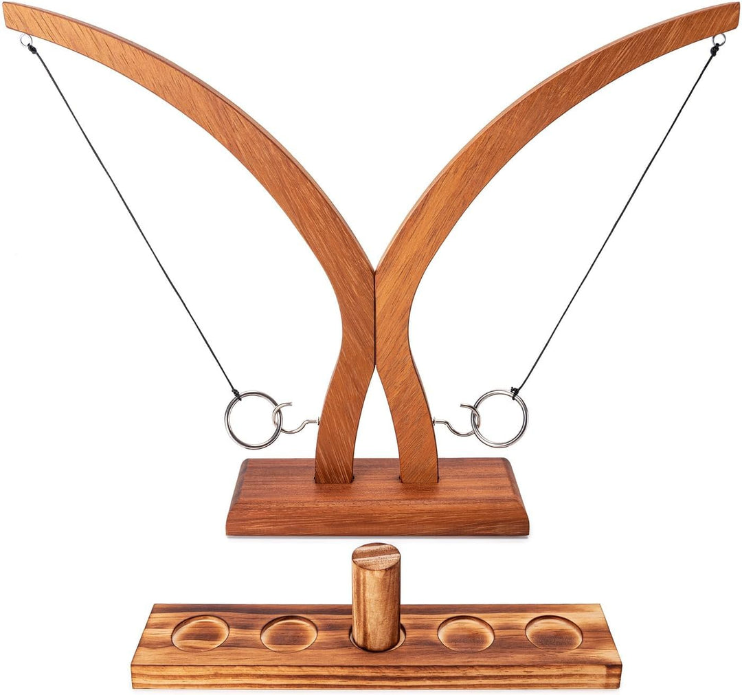 Hook and Ring Game - Teak Wood Ring Hook Tossing Game