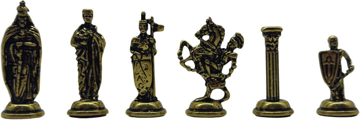 Handcrafted Chess Board and British Figure Metal Chess Pieces (Gold)