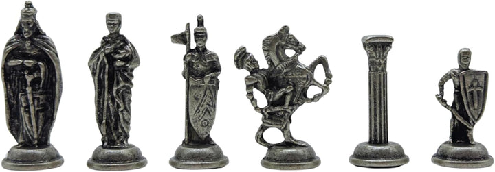 Handcrafted Chess Board and British Figure Metal Chess Pieces