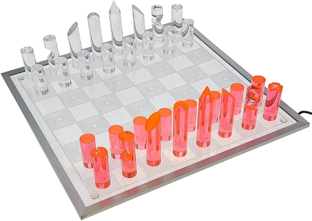 OnDisplay 3D Luxe Acrylic Fire & Ice LED Light Glowing Chess Set