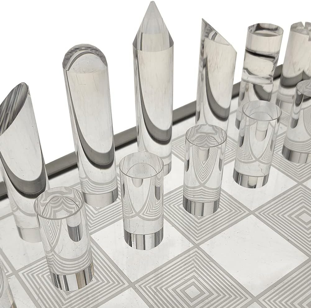 OnDisplay 3D Luxe Acrylic Fire & Ice LED Light Glowing Chess Set