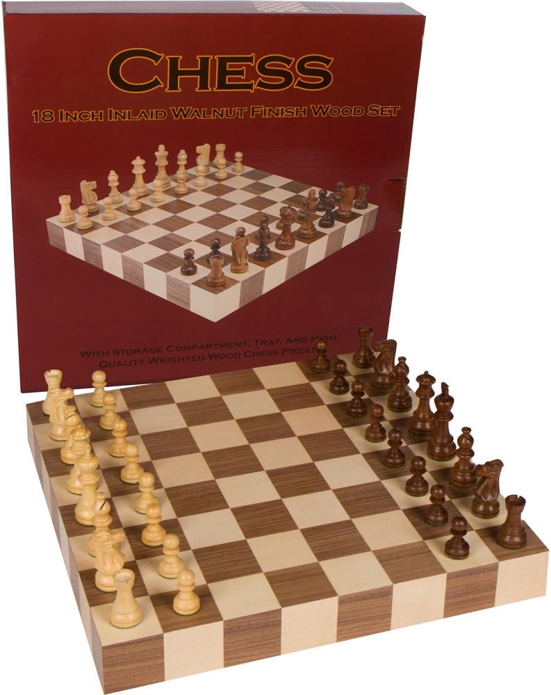 Tournament Chess Inlaid Wood Board Game with Weighted Wooden Pieces, Large 18 x 18 Inch Set