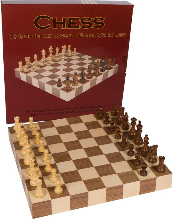 Tournament Chess Inlaid Wood Board Game with Weighted Wooden Pieces, Large 18 x 18 Inch Set