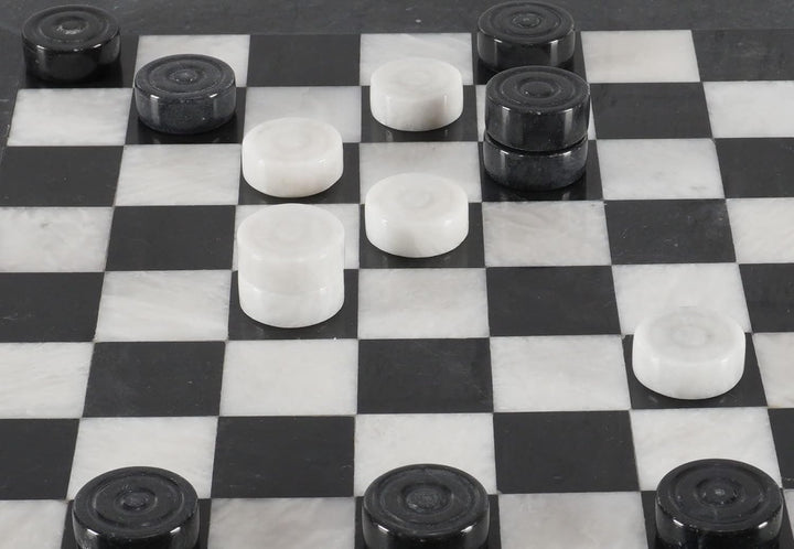 Marble Checkers Board Game 15 Inches White and Black