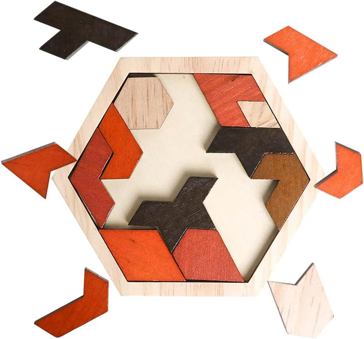 Wooden Hexagon Puzzle for Kids Brain Teaser Blocks Puzzles Games