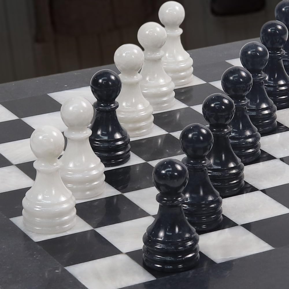 Handmade Marble Chess Set - 12" Board, 34 Hand-Polished Pieces, Storage Box