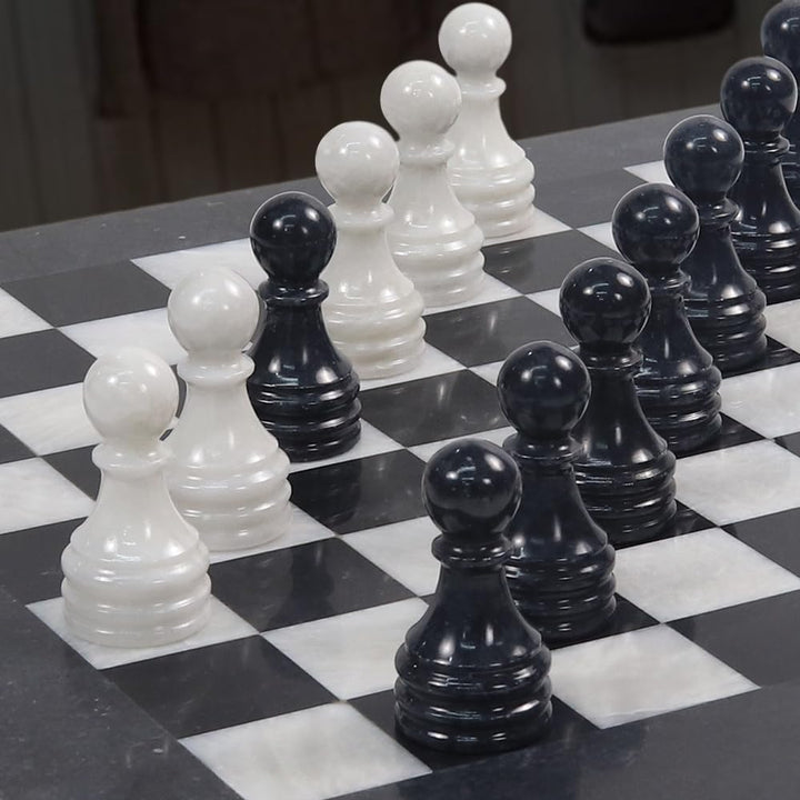 Handmade Marble Chess Set - 12" Board, 34 Hand-Polished Pieces, Storage Box