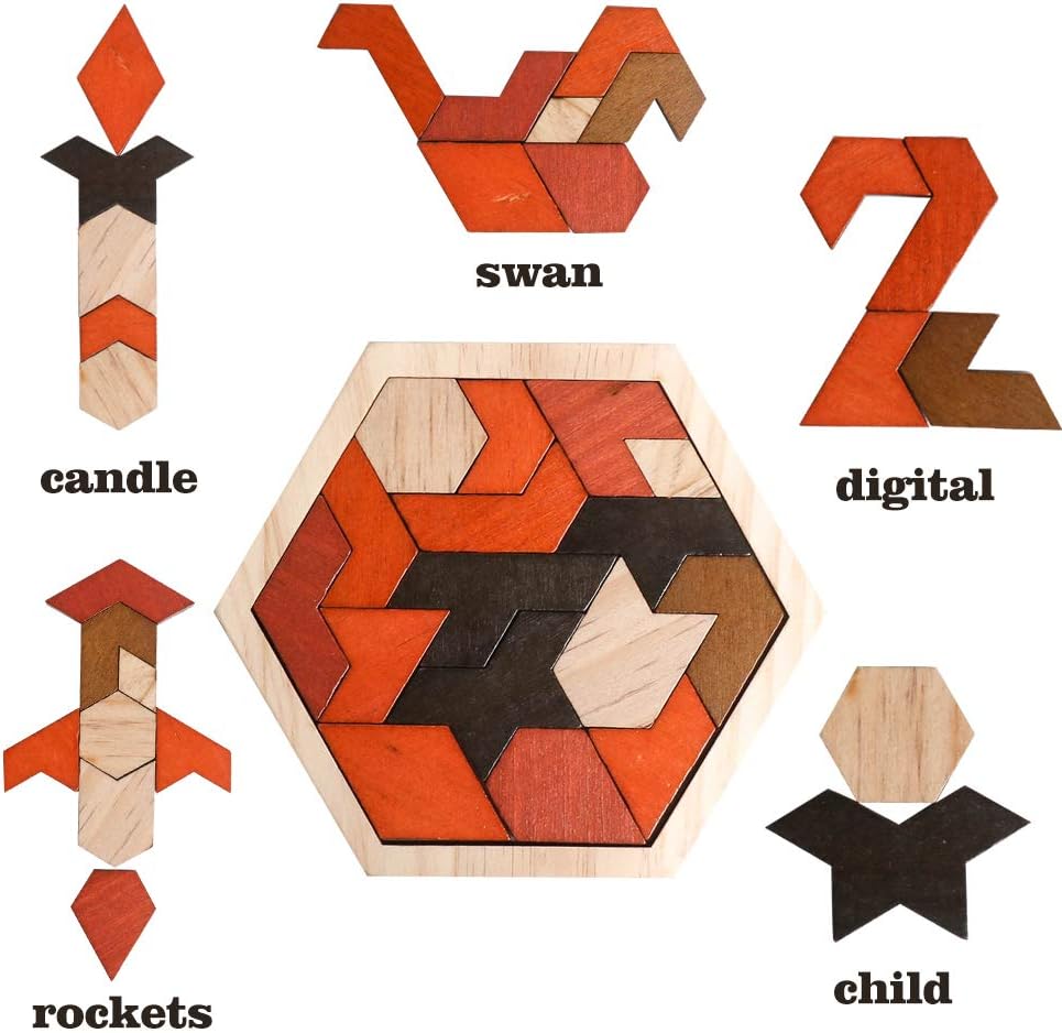 Wooden Hexagon Puzzle for Kids Brain Teaser Blocks Puzzles Games